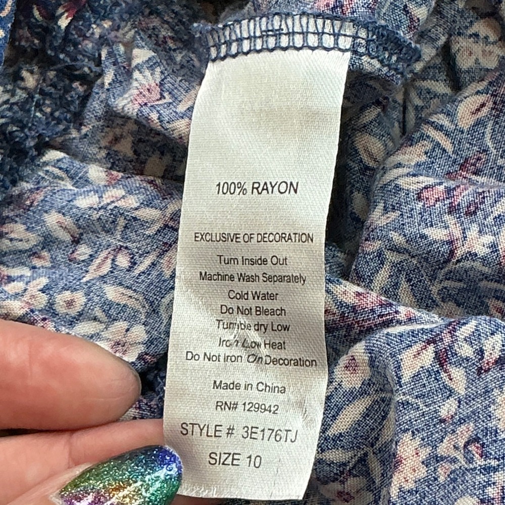 btween Blue Floral Jumpsuit Girls Size 10 Ruffle Shoulder Wide Leg 3E176TJ - Picture 8 of 16